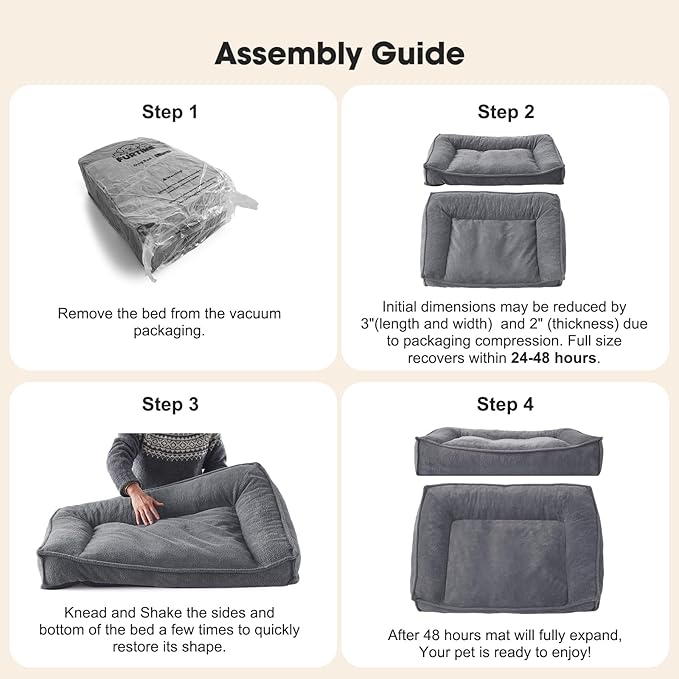 FURTIME Orthopedic Dog Bed Medium Size Dog, Extra Thick Supportive Comfort Pet Sofa, Ergonomic Slant Dog Couch Bed with Removable Washable Cover, Ultra Soft Surface & Non-Slip Bottom, Light Grey, 35"