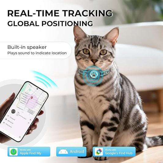GPS Cat Tracker Collar(iOS & Android), Bluetooth Mini GPS Dog Tracker, Smart Pet Activity Tracker, No Monthly Fee, Work with Apple Find My & Google Find Hub, Finder Tag for Pets,Items 1P Green
