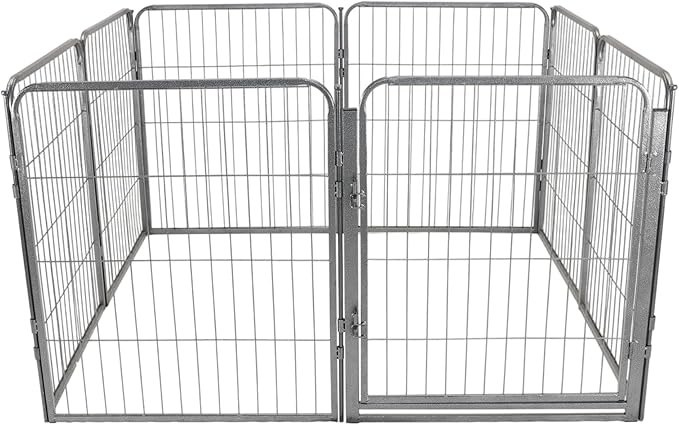 Dog Playpen - 32 inch, 8 Panel Portable Grey Metal Pet Play Pen for Small Dogs & Puppies - Indoor/Outdoor Kennel Cage | Anti-Rust - Tool Free Setup for Home, Yard, RV, or Camping