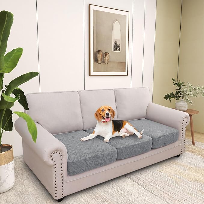 hyha Individual Couch Cushion Covers, Stretch Magic Sofa Seat Cushion Covers Washable, Dog Couch Sofa Slipcover for Pets, Kid with Elastic Bottom(3PC, Grey)