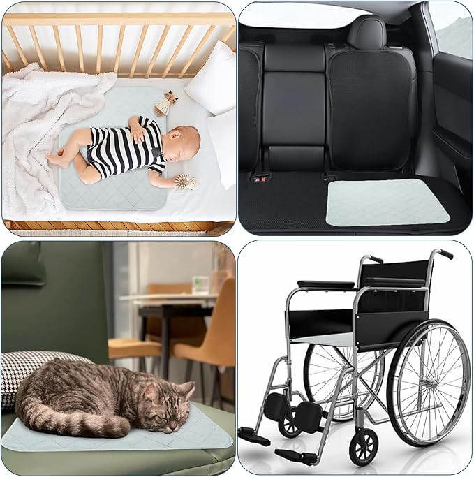 Waterproof Chair Pads for Incontinence, 4 Pack Reusable Seat Protector Pads 18" x 16", Absorbent Wheelchair Pad Covers, Washable Chair Pads for Adults, Kids & Pets - Gray
