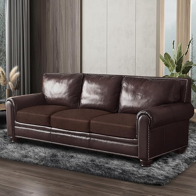 ANARACHON Leather Look Couch Cushion Covers Sofa Seat Slipcovers Sets Couches Furniture Protector for Sectional Armchair Loveseat Pets Kids Stretch Spandex Fabric (3 Cushion Sofa, Chocolate)