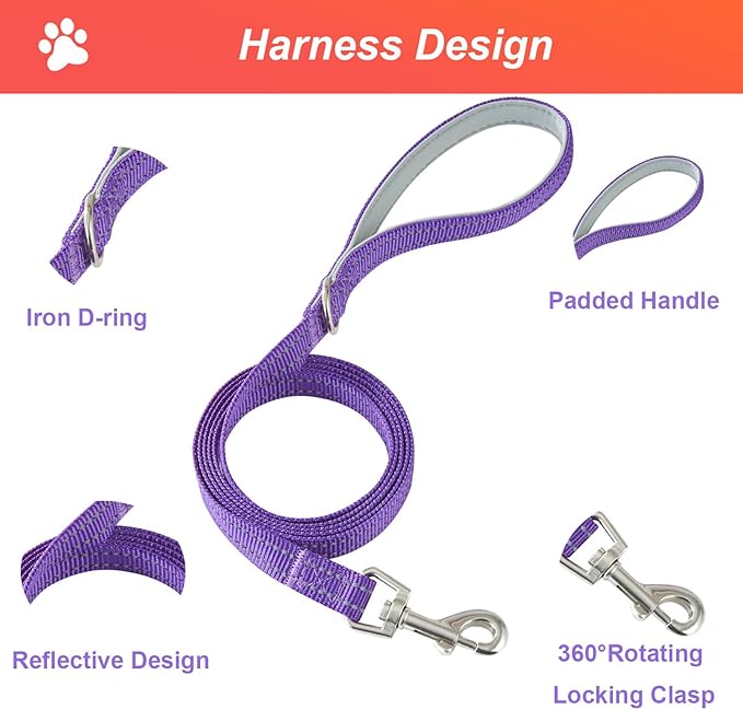 Hipubby Dog Harness Small Sized and Leash Set, No Pull Soft Mesh Puppy Vest, Reflective Breathable Lightweight Pet Harness, Harness for Small Medium Dogs and Cats - Purple/White Trim, XS