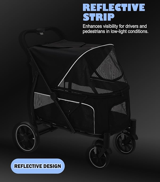 Large Dogs Stroller for Multiple Pets up to 100lbs, Ultra-Breathable Pet Stroller for Medium 2 Dogs,All-Terrain with& Mesh Dual-Window,1680D Waterproof Oxford Fiber (Black)