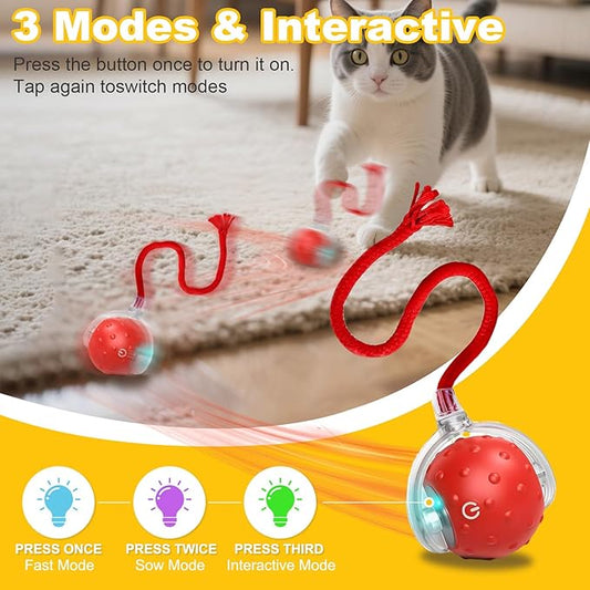 Interactive Cat Toys Ball for Indoor Cats&Dog,Automatic Cat Toy with Smart Obstacle Avoidance,Bird Chirps & Auto Wake-Up,Includes 4 Cat Spiral Spring,Cat Enrichment Toys for Indoor Cats(Red)