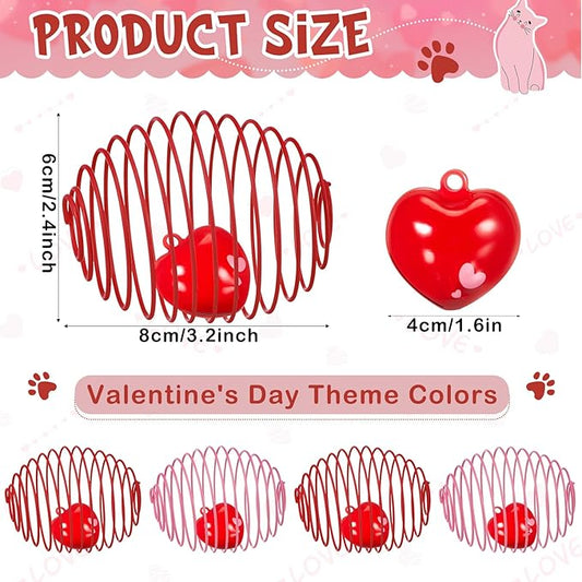 Jecery 5 Pcs Cat Spring Balls Toys Stretchable Rolling Balls Colorful Playful Coils Interactive Action Toy Caged Rats for Kitten Pet Supplies (Heart Bel,Pink Red)