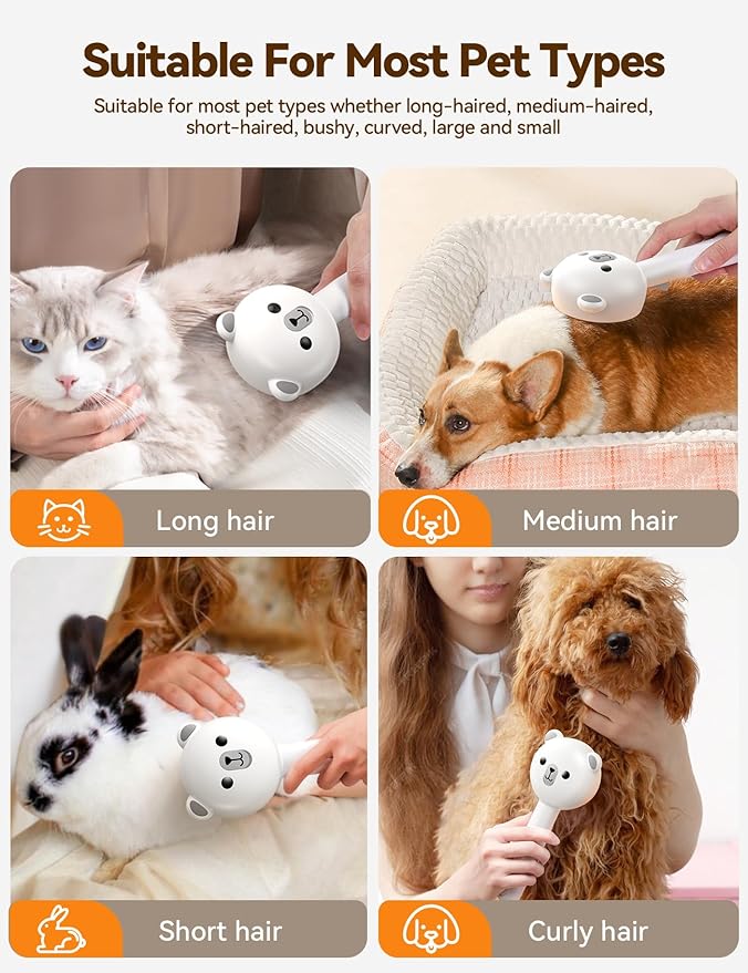 Cat Steam Brush, Brushes for Indoor Cats with Release Button, Dual Speed Spray USB Rechargeable Grooming Supplies, Cat Brush for Shedding Suitable for All Long-haired and Short-haired Pets