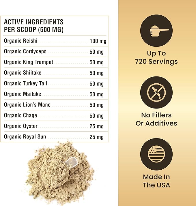 Mushroom Powder for Dogs & Cats - Organic Mushroom Complex for Immunity Support, Immune, Cognition, Vitality - Ten Mushroom Supplement with Turkey Tail, Lion's Mane, Reishi - 360 Gram (Pack of 2)