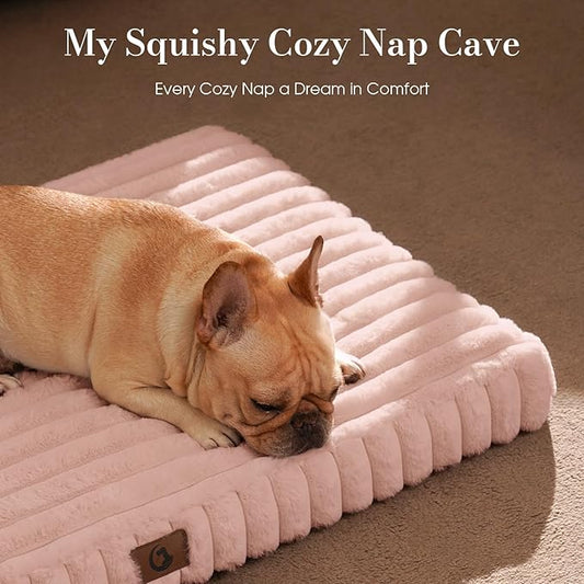 Large Orthopedic Dog Crate Bed with Waterproof Lining, Soft Short Plush Surface & Egg Crate Foam for Calming Puppy, Machine Washable Pet Bed with Removable Cover & Anti Slip Bottom
