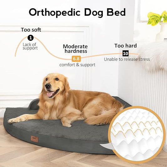 MEKIY Large Dog Bed - XL Orthopedic Egg-Crate Memory Foam Dog Beds with Removable Washable Cover, Waterproof Pet Beds with Non-Slip Bottom, Dark Grey