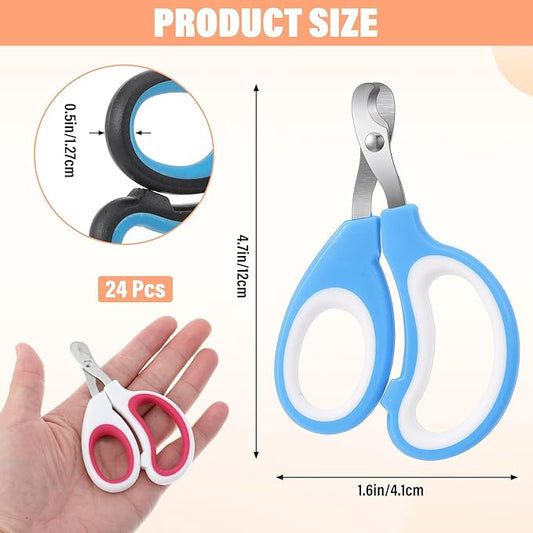 24 Pcs Cat Nail Trimmers & Cat Claw Clippers Bulk, Pet Nail Clippers Set for Cats, Kittens, Dogs, Puppies, Rabbits, Grooming Essentials for Cattery, Breeders, Pet Salons(12 Colors)