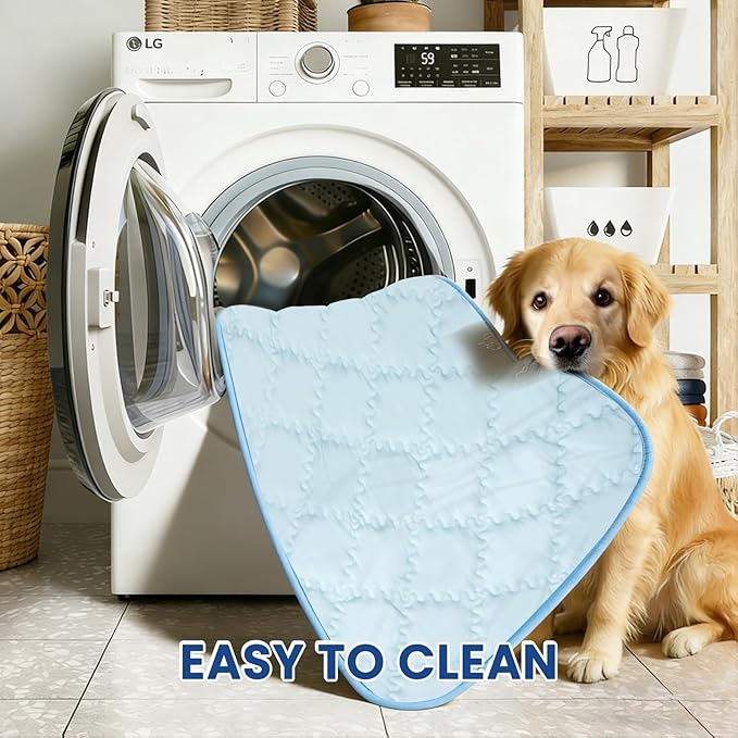 SUPRIY 2-Pack (Blue + Gray) Pet Cooling Mat Set - Ice Silk Cooling Pad & Fashion Bandana for Dogs & Cats (Medium 22.8"x34.6")