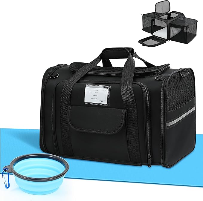 Pet Carrier Airline Approved, Expandable Pet Cat Carriers with Wheels for Dogs, Airline Approved Cat Dog Carrier, TSA Approved Pet Carrier In Cabin, Pet Dog Cat Carrier Soft, Cat Travel Carrier(Black)