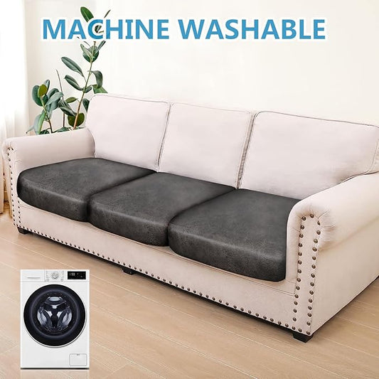 ANARACHON Leather Look Couch Cushion Covers Sofa Seat Slipcovers Sets Couches Furniture Protector for Sectional Armchair Loveseat Pets Kids Stretch Spandex Fabric (3 Cushion Sofa, Taupe)