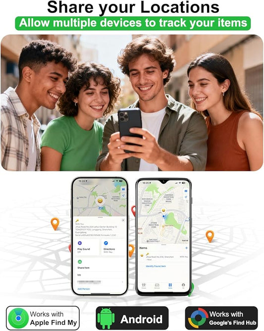 2-in-1 Air Tracker Tag for iOS & Android - Smart Tags Dual System Bluetooth Finder Compatible with Apple Find My & Android Find Hub, Mini GPS Tracker Item Finders for Keys, Wallet, Luggage, Pet, Bike