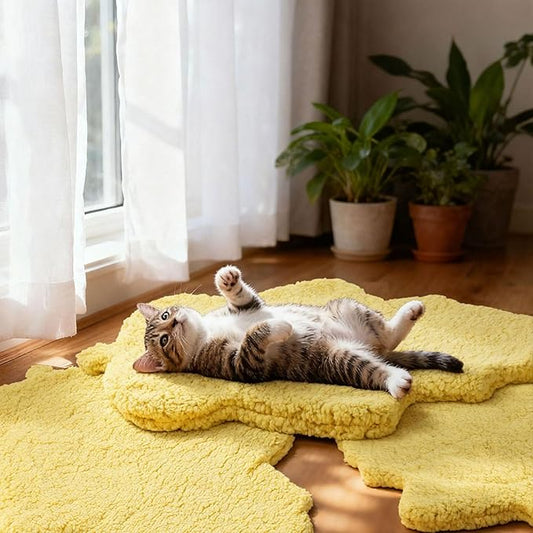 3 Pack Self Warming Pet Bed Leaf Shape Self Heating Cat Dog Mat Washable Thermal Sleeping Pad for Indoor Outdoor Hedgehog, Bunny, Sugar Glider, Rat, Chinchilla(Light Yellow,Large-19 x29)