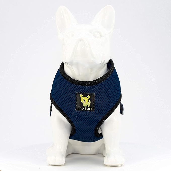 EcoBark Dog Harness - Eco-Friendly Max Comfort Harnesses - Luxurious Soft Mesh Halter - Over the Head Harness Vest- No Pull and No Choke for Puppy, Small Breeds & Medium Dogs (Large, Navy)
