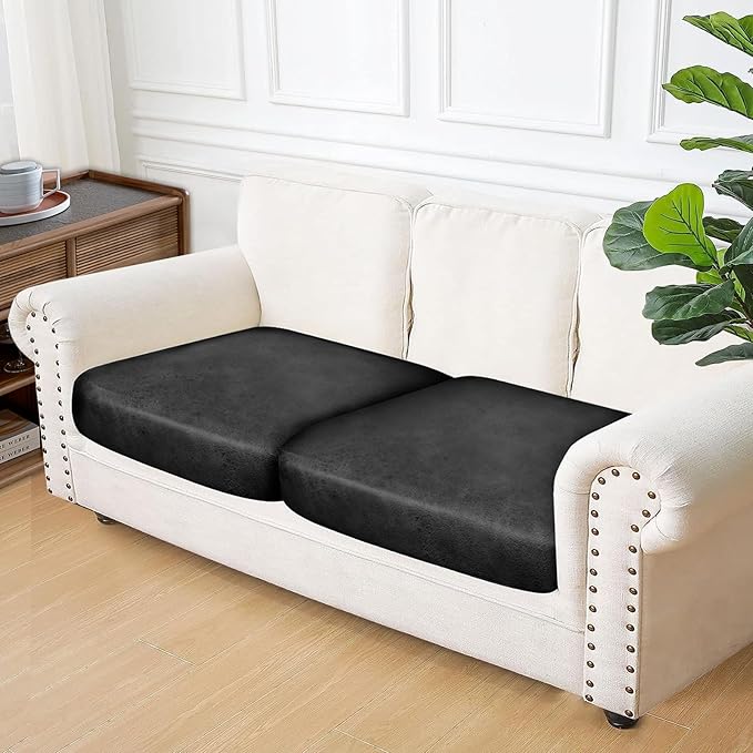 ANARACHON Leather Look Couch Cushion Covers Sofa Seat Slipcovers Sets Couches Furniture Protector for Sectional Armchair Loveseat Pets Kids Stretch Spandex Fabric (2 Cushion Sofa, Dark Grey)