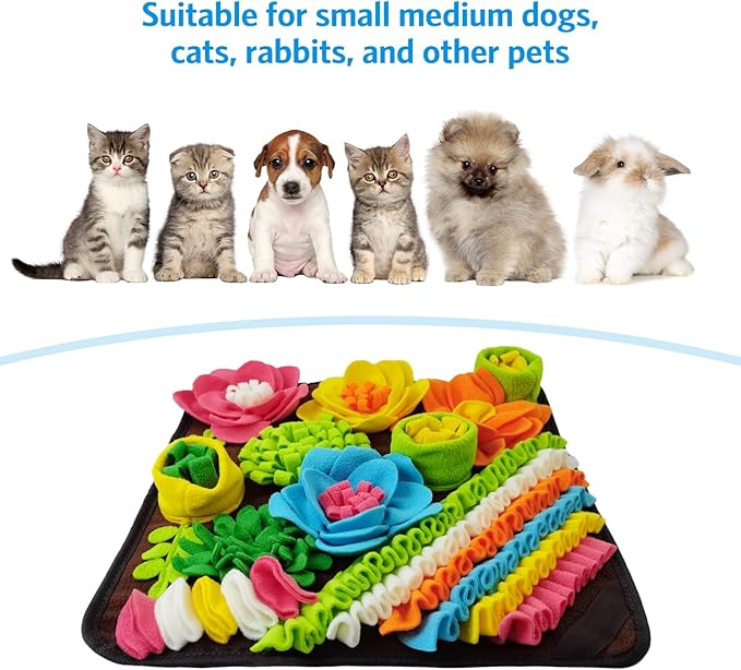AMIR Snuffle Mat for Dogs, Dog Snuffle Mat for Encourages Natural Foraging Skills, Slow Eating, Stress Relief and Training, Small Sniff Mat for Dogs, Dog Puzzle Toys, 15 inch Brown