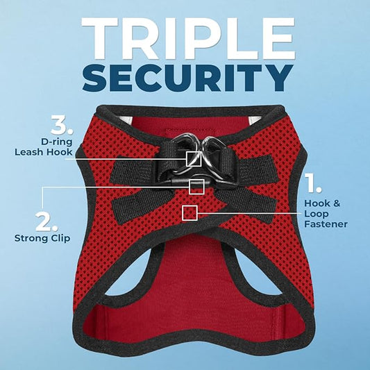 Best Pet Supplies Voyager Step-in Air All Weather Mesh Harness and Reflective Dog 5ft Leash Combo with Neoprene Handle, for Small, Medium and Large Breed Puppies - Set (Red/Black Trim), Large