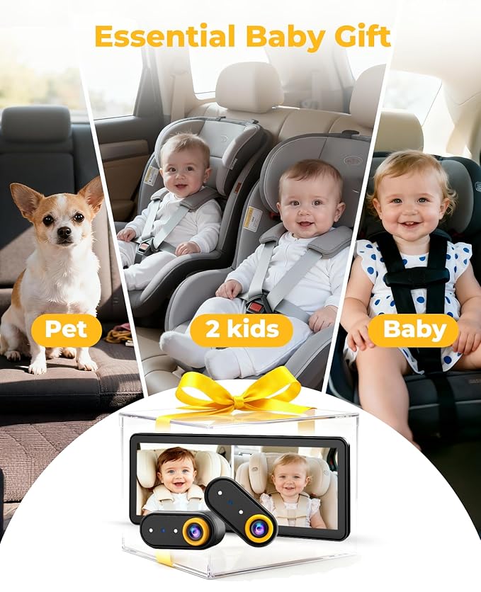 LUCKVIEW BM5 PRO Baby Car Camera for 2 Kids, 7.2" 1080P Dual Channel Display for Car Seat, Easy Installation with 2 IR Night Vision Cameras, Rear Seat Safety for Babies and Pets