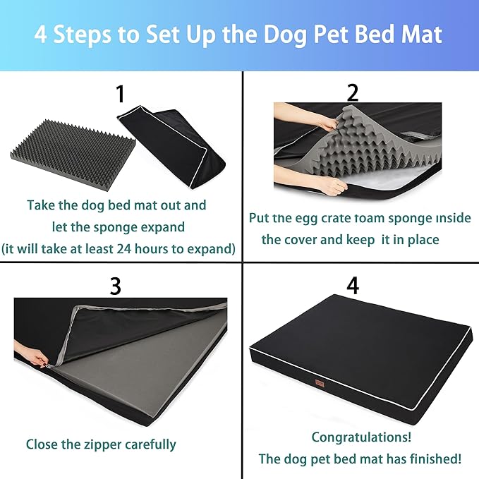Dog Bed Mats for Medium Dogs - Orthopedic Dog Pet Bed Thick Egg Foam Crate, Removable Washable Cover, Non-Slip Bottom Durable Dog Crate Bed Mat (Black, M(30''x20''x3''))