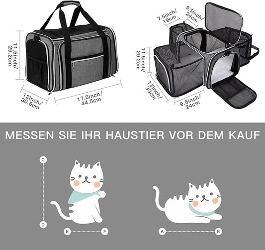 BAGLHER Cat Carrier Bag,Airline Approved Pet Carrier Soft Side Pet Travel 5 Sides Open Doors 3 Sides Expandable Foldable Dog Carrier with Fleece Pad