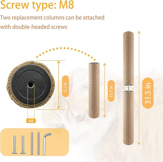 2 Pcs Cat Scratching Post Replacement for Indoor 15.7 x 3.1 Inches Cats Tree Replacement Parts Natural Sisal Cat Scratch Posts Refill Pole Part with M8 Screws Spare Cat Furniture Accessories