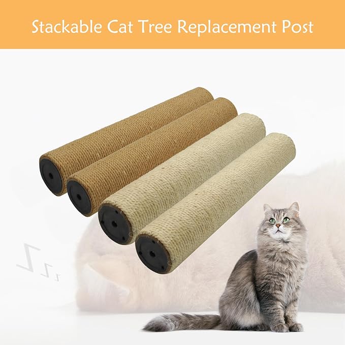 2 Pcs Cat Scratching Post Replacement for Indoor 15.7 x 3.1 Inches Cats Tree Replacement Parts Natural Sisal Cat Scratch Posts Refill Pole Part with M8 Screws Spare Cat Furniture Accessories