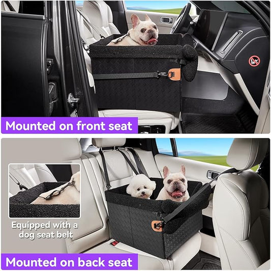 TKYZ Dog Car Seats for Small Medium Dogs,PU Leather Car Seat Boosters,Foldable Puppy Cat Carseats (Black, Medium Dog)