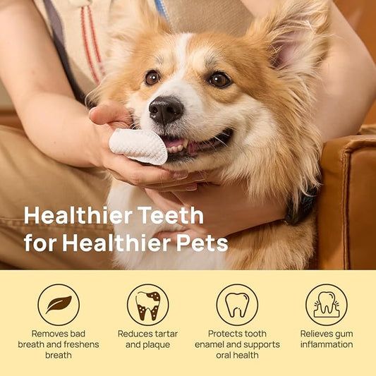 HICC Pet Teeth Cleaning Wipes for Dogs & Cats, Remove Bad Breath by Removing Plaque and Tartar Buildup, Disposable Dog Finger Toothbrush Gentle Pet Dental Care Wipes, 50 Counts, (Mentha Spicata Scent)