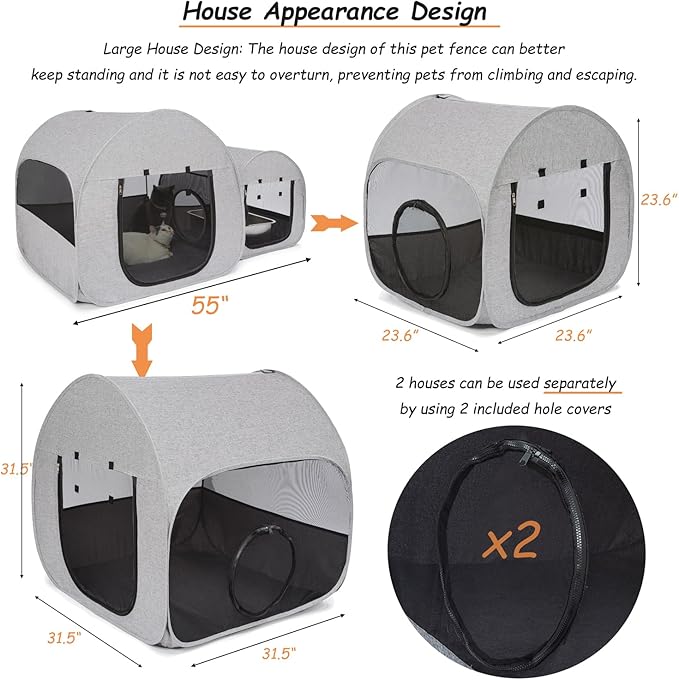 LUCKITTY Portable Cat Playpen, Delivery Room, Enclosure, Postoperative Recovery, House Design for Better Standing, Foldable Pet Tent for Indoor and Outdoor Use, Cat Houses & Condos (Light Grey)
