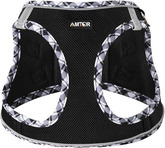 AMTOR Small Dog Harness with Leash Set, No Escape Easy Walk Puppy Harnesses for Training Walking, Step-in Reflective Soft Dogs Vest for XS S Medium Extra-Small Large Sized Dog(Blackwhite,M)