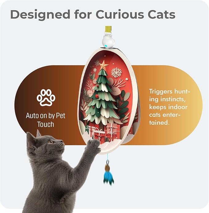 OtterVerz 11 Interactive Cat Toys for Indoor Cats, Automatic Concealed Hide and Seek Hanging Feather Cat Toy, Rechargeable Motion-Activated Enrichment Toys for Bored Adult Cats (Tree Pattern