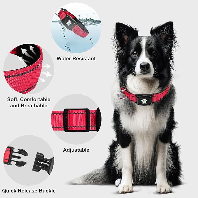 GPS Dog Collar Tracker 2-in-1,Reflective Waterproof Pet Collar,iOS-Only,No Monthly Fees,Unlimited Range,Ideal for Dog Tracking pet Tracker,for Small Medium Large Dogs(S (12.6"-16.5"), Red)