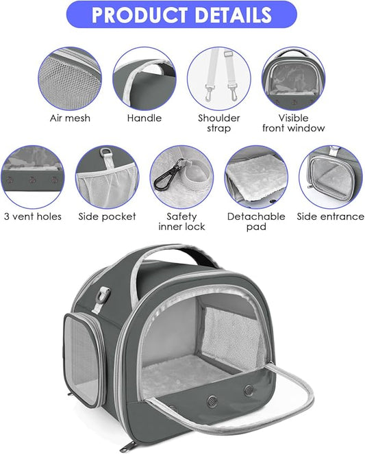 Bissap Bearded Dragon Travel Carrier, Portable Guinea Pig Carrier Bag Tortoise Carrier Pouch for Bunny Hamster Chinchilla Hedgehog Lizard Bird Outgoing Reptile Travel Carrying Case - Grey