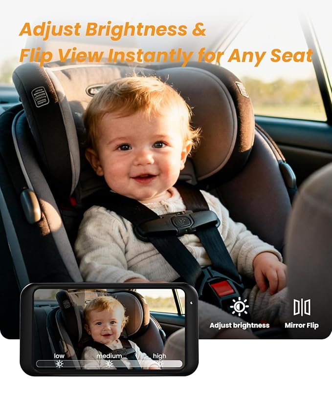 Babyvue BV2 USB Baby Car Camera: 4.5" 1080P Car Seat Camera with IR Night Vision & Shockproof Clip, Real-Time Infant Monitoring, Baby Must Have Gift for New Moms & Newborn Essentials