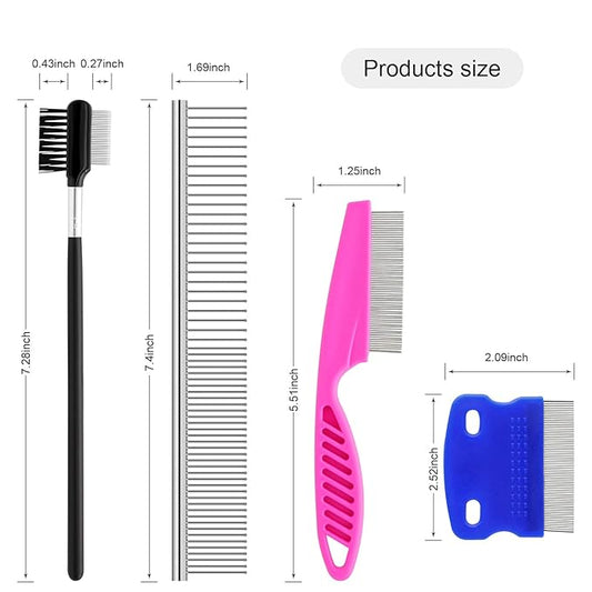 GUBCUB Pets Grooming Comb Kit for Small Dogs Puppies For Tear Stain Remover, 2-in-1 with Round Teeth to Remove Knots Crust Mucus