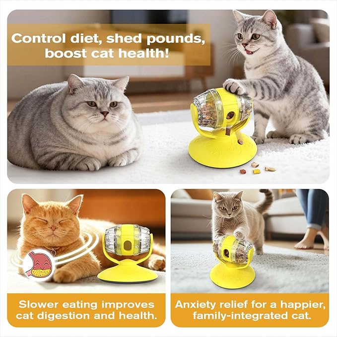 Cat Slow Feeder Toy, Beer Barrel Interactive Cat Toy, cat treat dispenser toy for Indoor Cats, Small Dogs, Enrichment Toy for IQ Training, Mental Stimulation, Relieve Boredom, Gifts (Yellow)