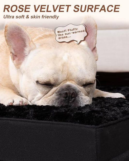 KSIIA Dog Crate Bed Waterproof Large Dog Bed Soft Rose Velvet Supportive Kennel Pad Egg Crate Foam with Removable Washable Cover & Non-Slip Bottom, 35 x 22 Inch, Black