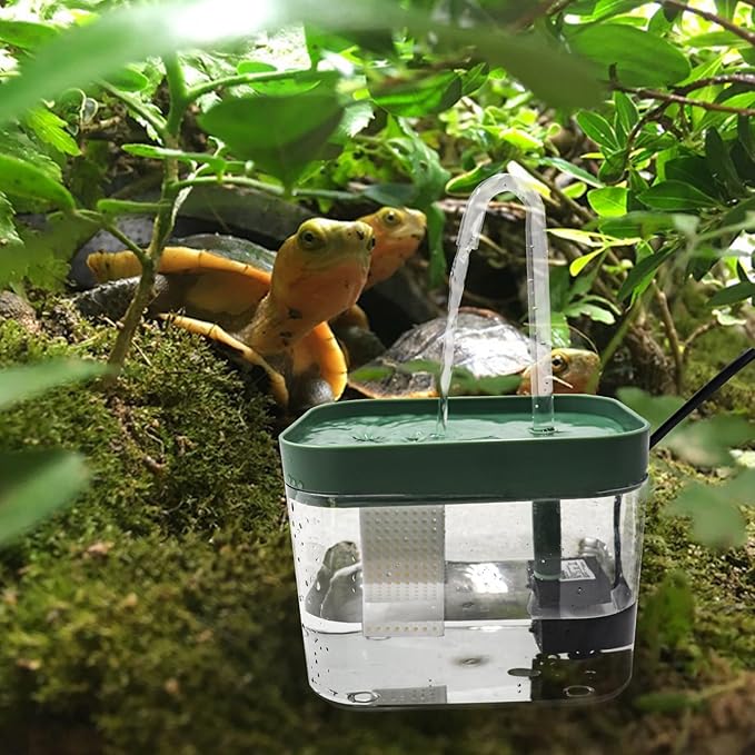 Reptile Water Bowl with Filtration System, Lizard Drinking Fountain, Bearded Dragon Tank Accessories, Reptile Habitat Waterfall for Bearded Dragon, Leopard Gecko, Chameleon, Snake
