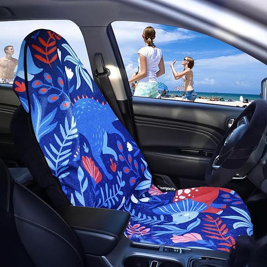 Car Seat Covers 2pcs Waterproof Towel Car Seat Cover Universal Fit for Most Trucks SUV Fitness Athletes Pets Gym and Water Sport,Dinosaur