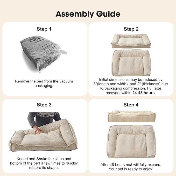 FURTIME XL Orthopedic Dog Beds Large Sized Dog, Extra Thick Supportive Comfort Pet Sofa, Ergonomic Slant Dog Couch with Removable Washable Cover, Ultra Soft Surface & Non-Slip Bottom, Beige, 42"