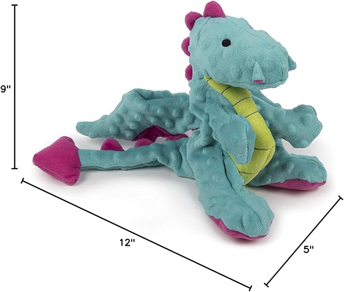 goDog Bubble Plush Dragons Squeaky Dog Toy, Chew Guard Technology - Turquoise, Large