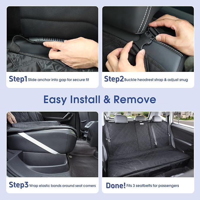 ALLANSING Upgraded 900D Heavy Duty Dog Back Bench Seat Cover, Car Seat Protector, 3 Seatbelts & Armrest Compatible, Waterproof Nonslip Pet Backseat Cover for Dogs & Kids, Fits Large SUVs & Trucks