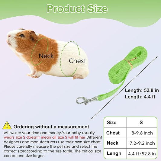 Guinea Pig Harness and Leash,2packs Guinea Pig Clothes Baby Ferret Rats Hamster Soft Mesh Harness Leash for Decoration,Hamster Harness can be Adjusted to Any Size. (Black + Green)