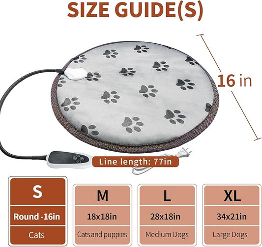 GOLOPET Cat Heating Pad Round with Smart Thermostat Switch and Power Line Protection Tube,Obtained MET and UL Dual Certification,Waterproof Pet Heating Pad for Cats-Paw Print