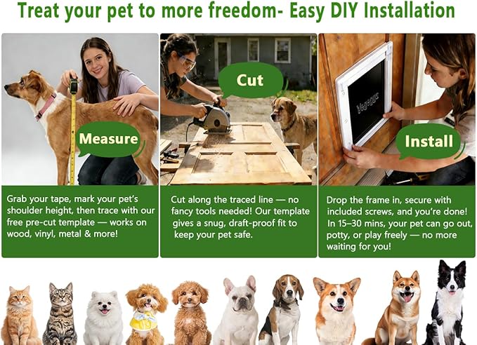 Large Dog Door Doggy Door Easy Install - Wood & PVC Doors & Walls,Doggie Free Movement &Strong Magnetic Auto-Close & Sliding Lock,Telescoping Frame,10 1/8" x 15 3/4" for Large Dogs Up to 100 lb