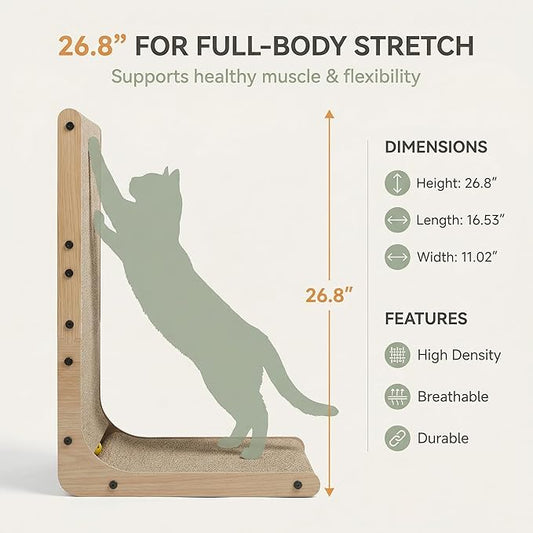 L Shaped Cat Scratcher for Indoor Cats, Cat Scratching, Cat Scratch Pad, 26.8 Inches Tall Scratching Post with Sturdy Base, Durable Cat Scratch Pad for Kittens & Adults, Furniture Protector