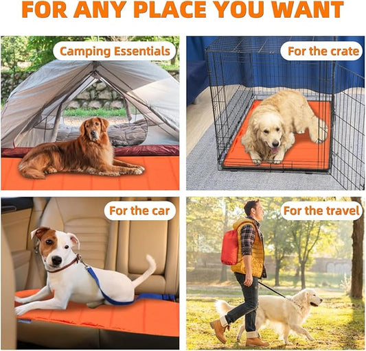 BDEUS Travel Dog Bed, Outdooor Camping Pet Mat, Portable Place Mat with Handle, Easy to Clean, Waterproof & Portable and Odor Resistant Pet Cooling Pad (Large 43" x 25", Orange)